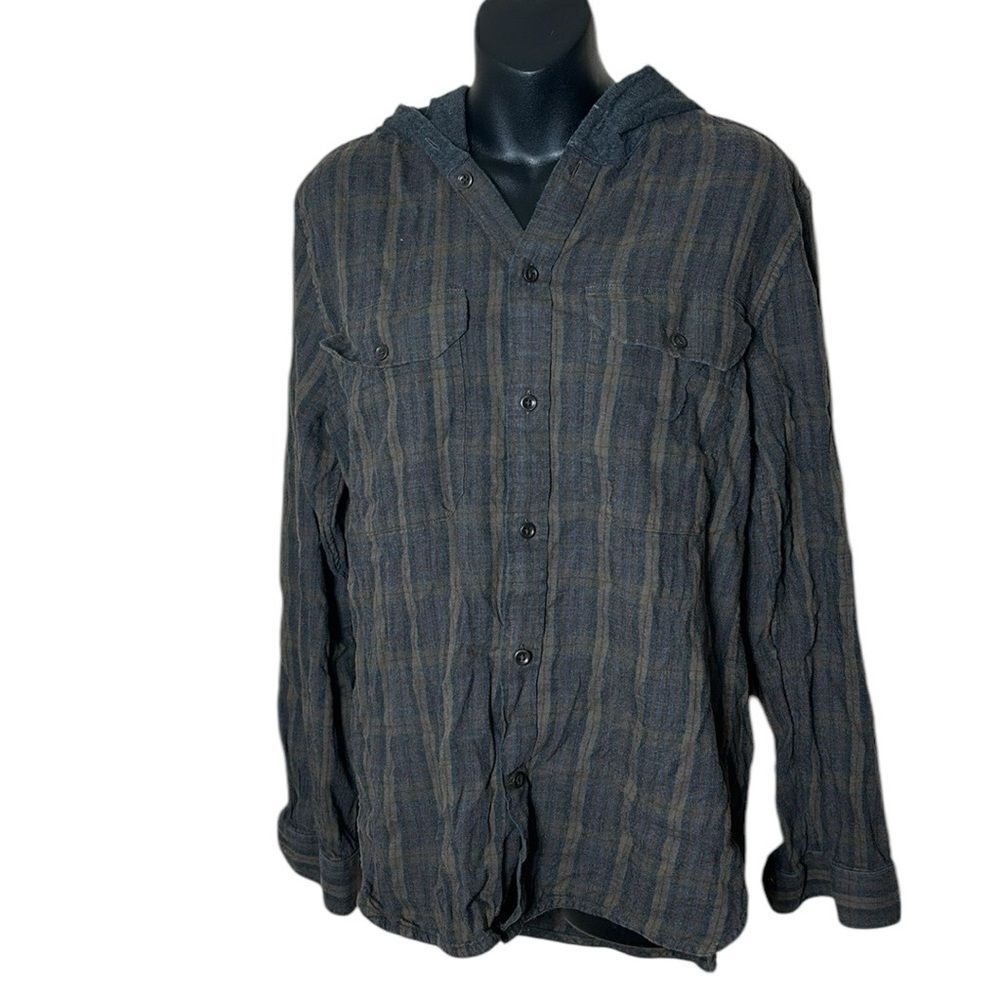 Vince men’s hooded plaid flannel button up shirt classic fit medium cotton